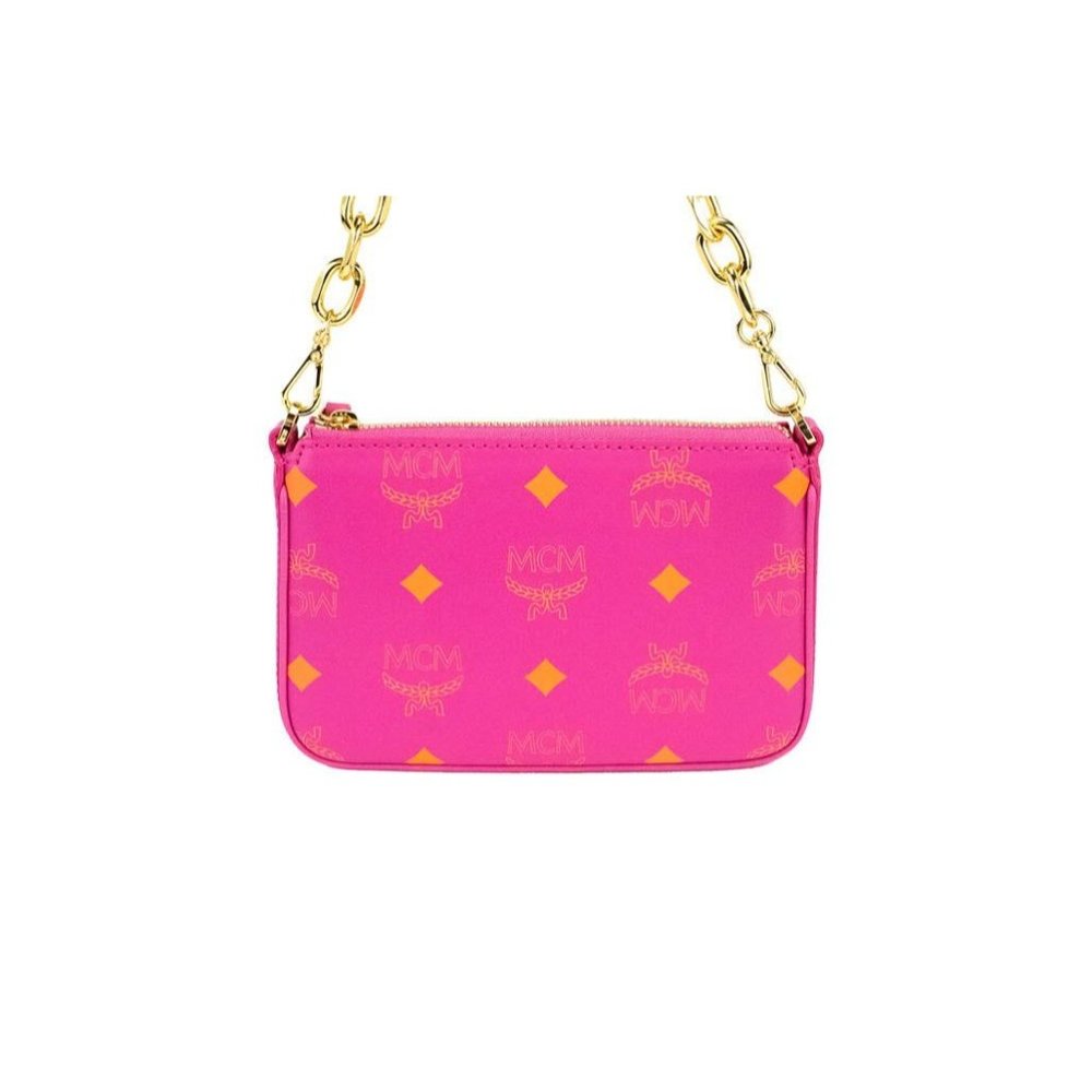 NEW MCM Color Splash Logo Fuchsia Pink Smooth Leather Mini Pouch Crossbody Bag - Picture 7 of 10